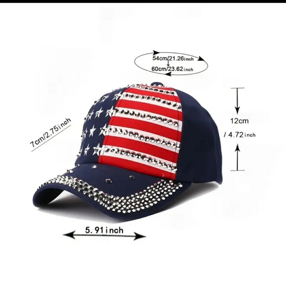 USA Flag Baseball Cap Rhinestone - Picture 5 of 5